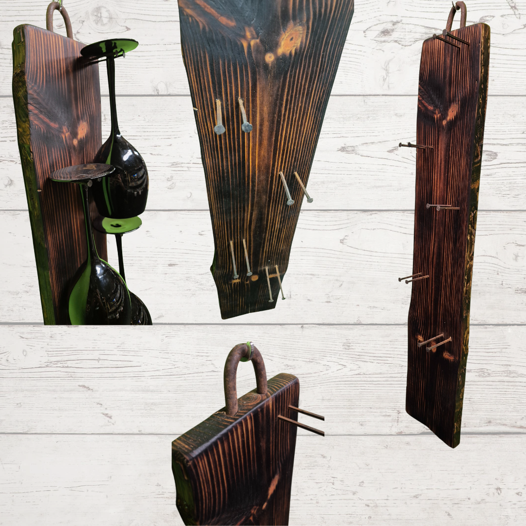 Handgjord Vinglas / Ölglashållare I Naturträ Vägghängd - Bild 3