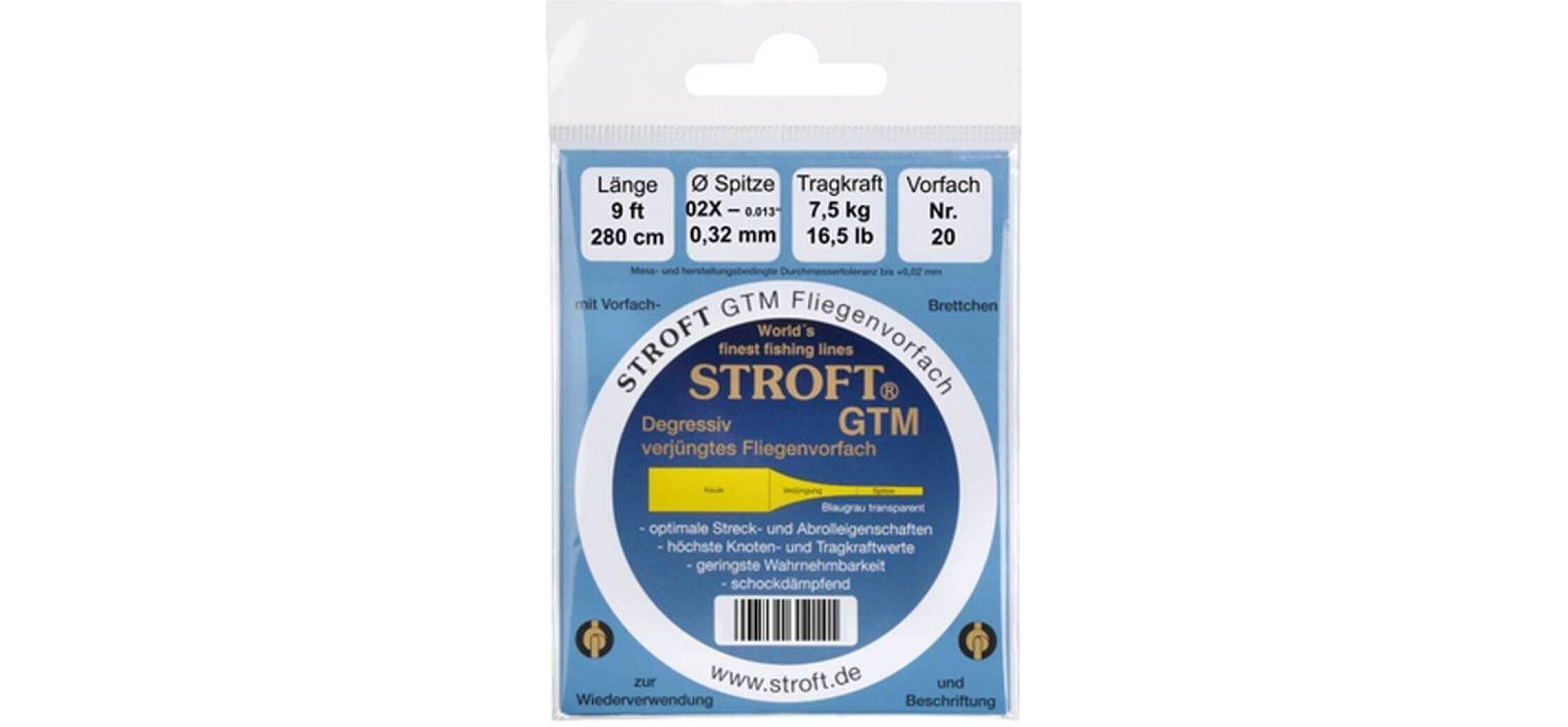 STROFT GTM Fliegenvorfach 12ft/375cm - Gezogenes Vorfach Für Fliegenfischen