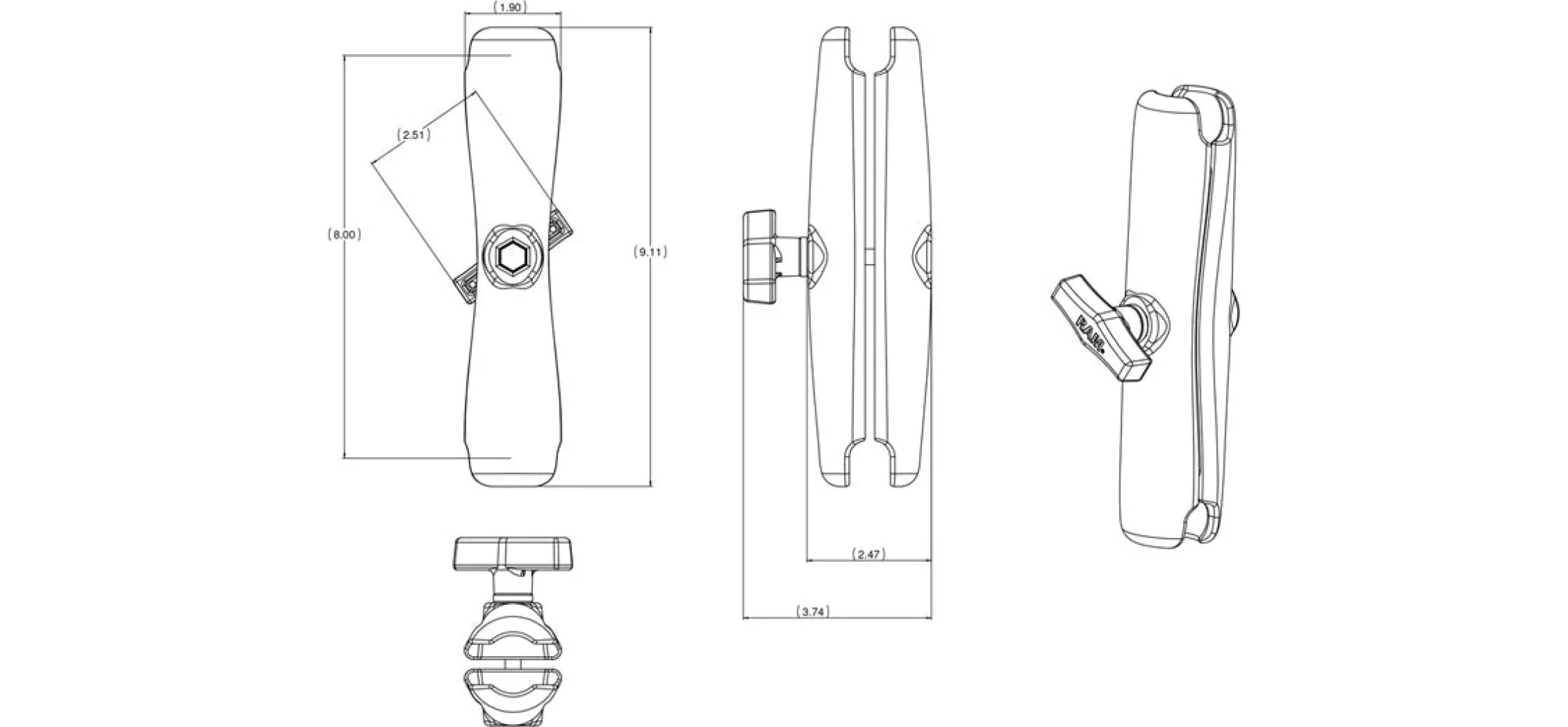 RAM® Double Socket Arm - C Storlek Lång - Bild 3